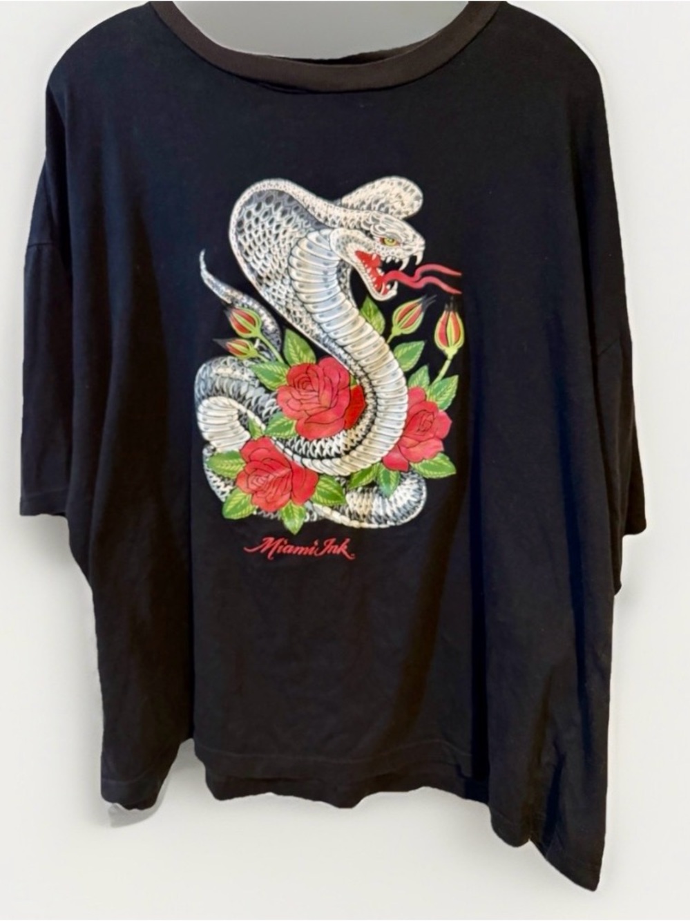 Vintage Miami Ink Grunge Gothic Y2K Graphic T Shirt Size Large Black 2000s XL